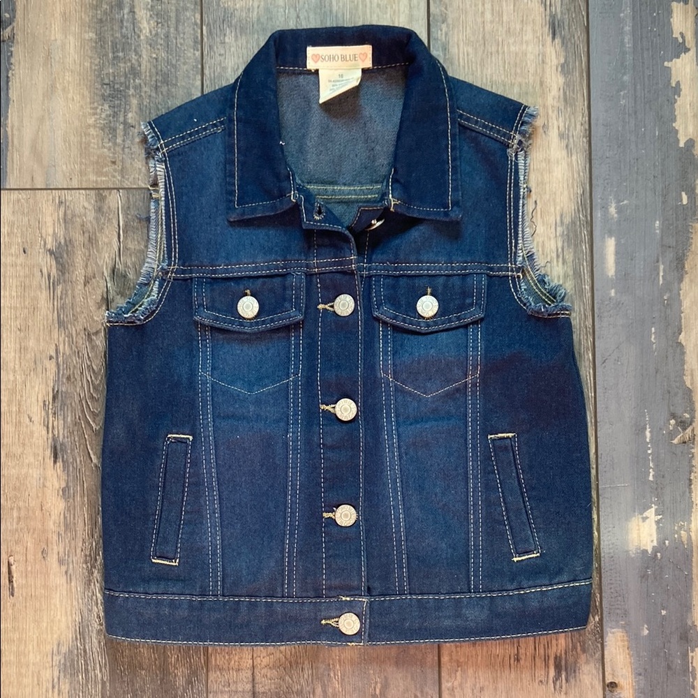 Soho Blue Girls Dark Blue Denim Vest Button Up Sleeveless Jean Jacket Size 10